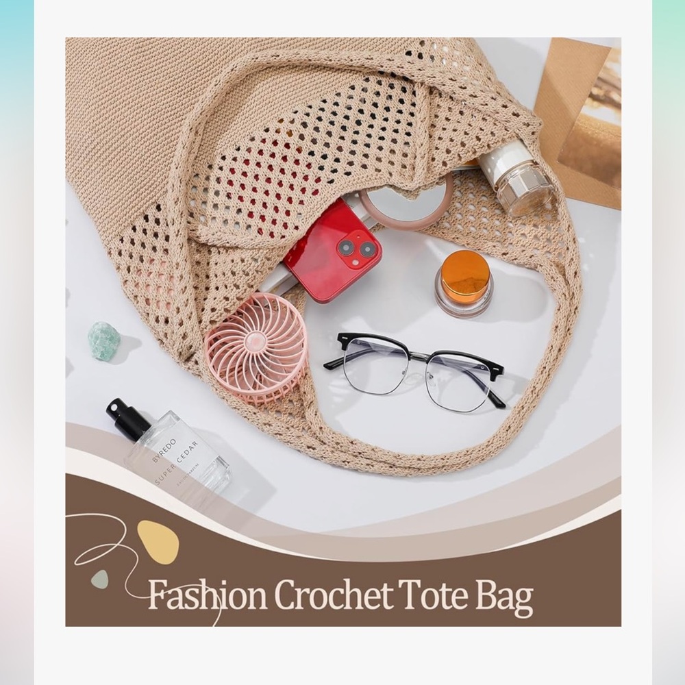 🆕 Crochet Beach Tote Bags, Stylish Mesh Beach Bags Shoulder Bag for Women - Picture 7 of 7